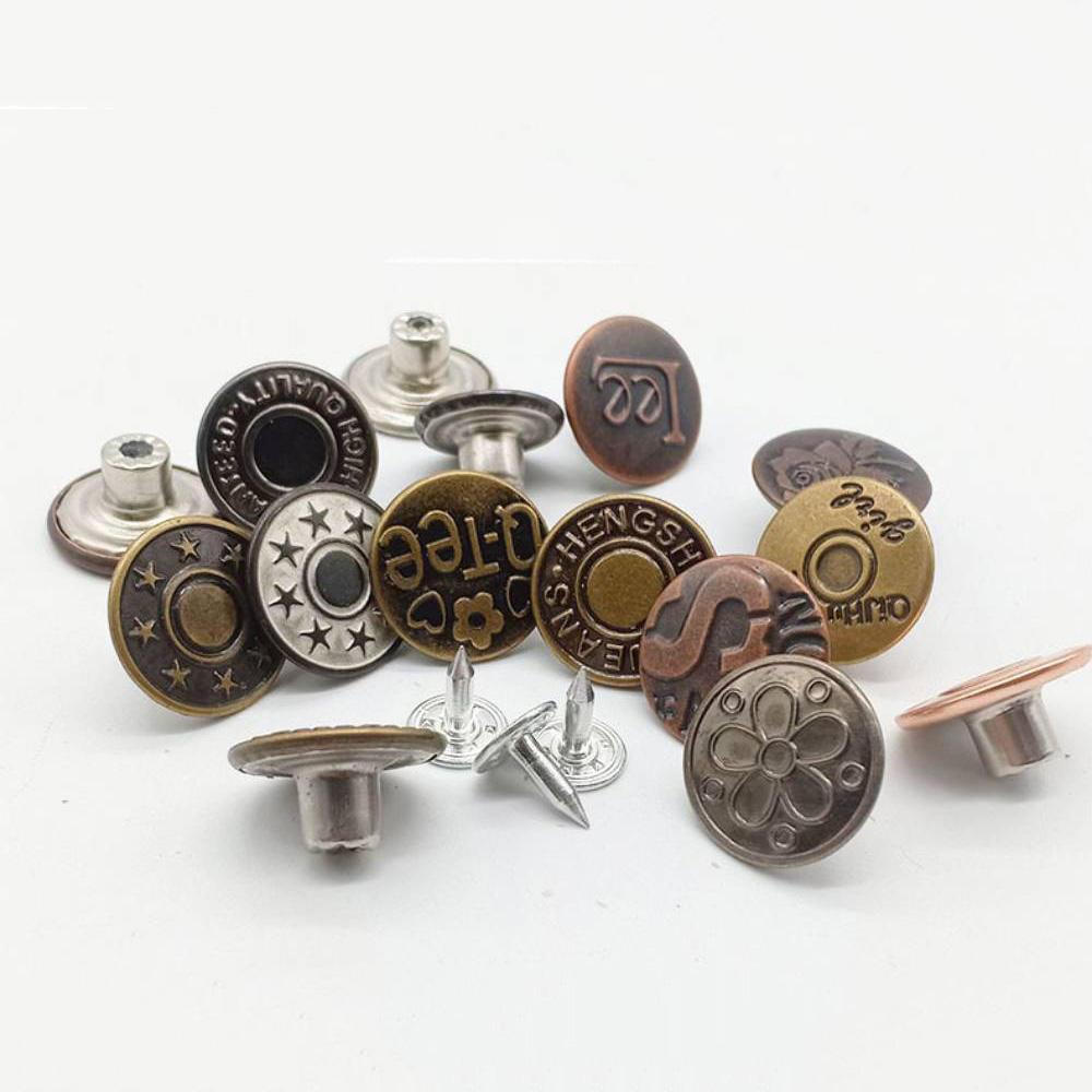New Style High Quality Classic 17mm Shank Plating Metal Jeans Buttons with Custom Logo and Denim Rivets for Jeans
