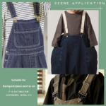 Vintage Boot Cut Waterproof Bow Print Bib Overalls Nylon Cotton Dungarees Adjustable Straps Metal D-Ring Workwear
